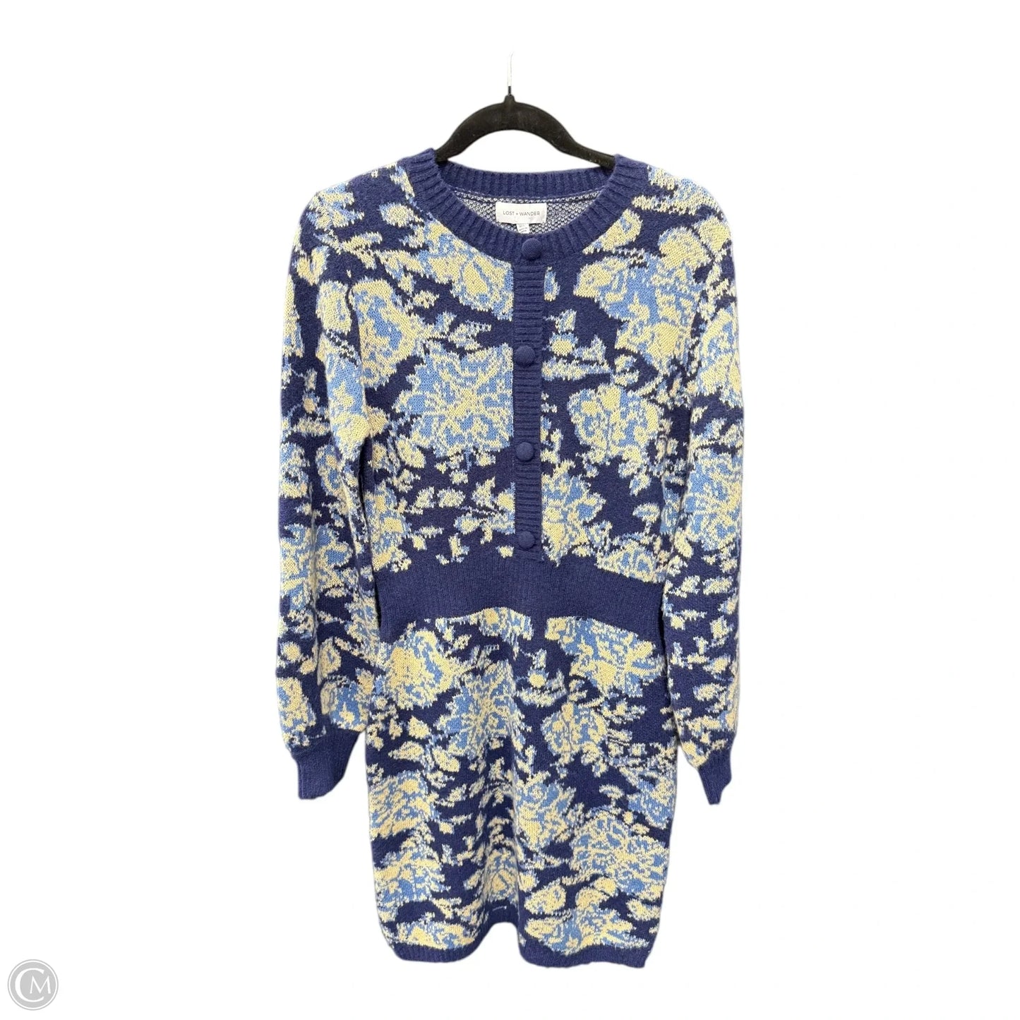 Dress Sweater By Cmb In Blue & Cream, Size: M