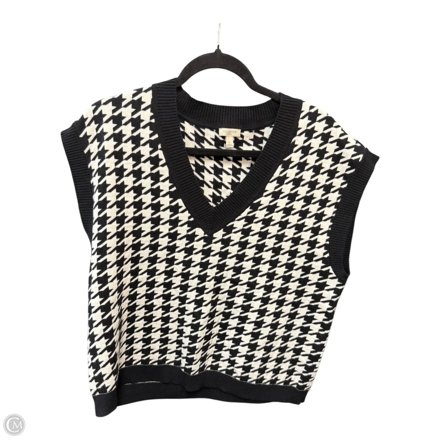 Vest Sweater By Talbots In Black & White, Size: L