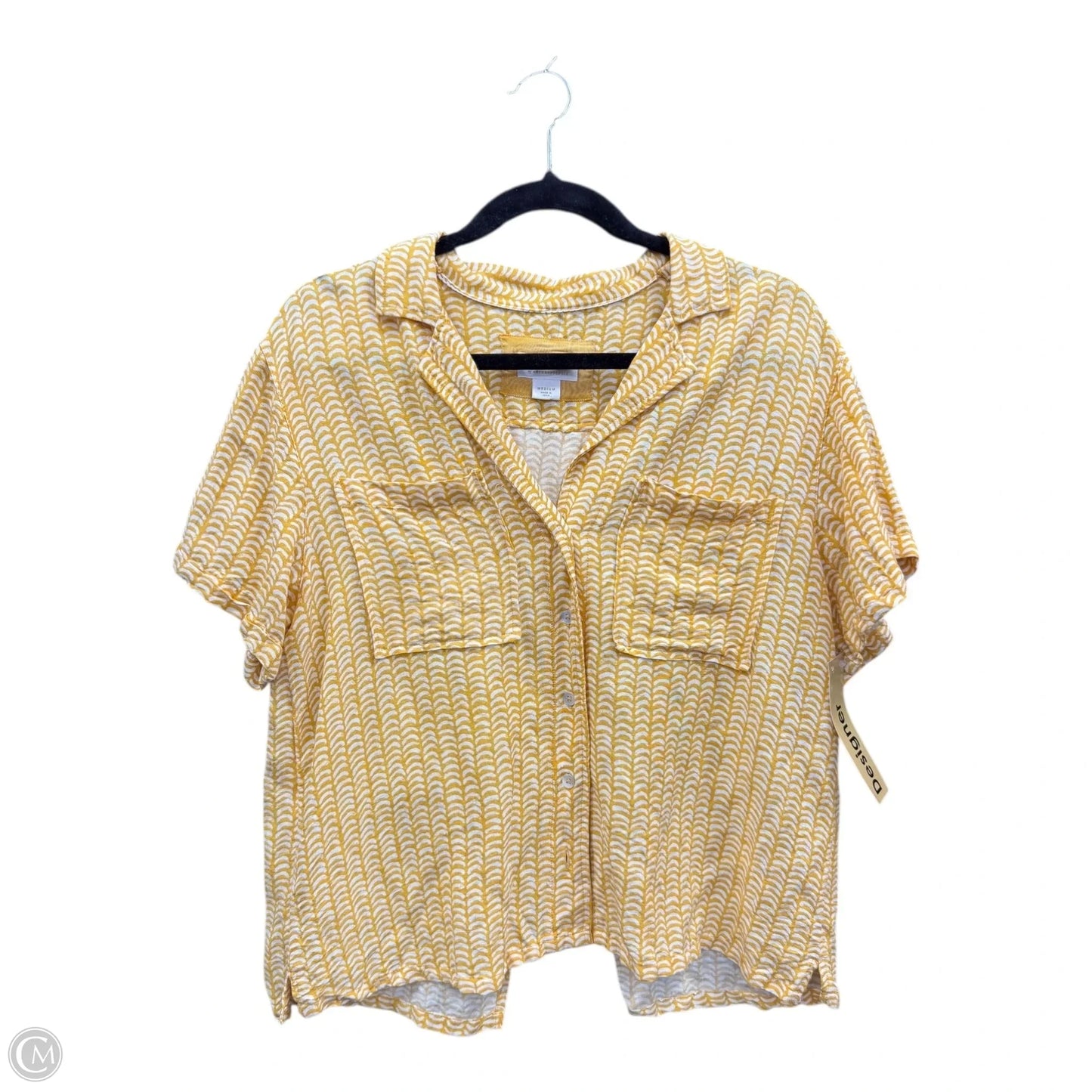 Blouse Short Sleeve By Maeve In White & Yellow, Size: M