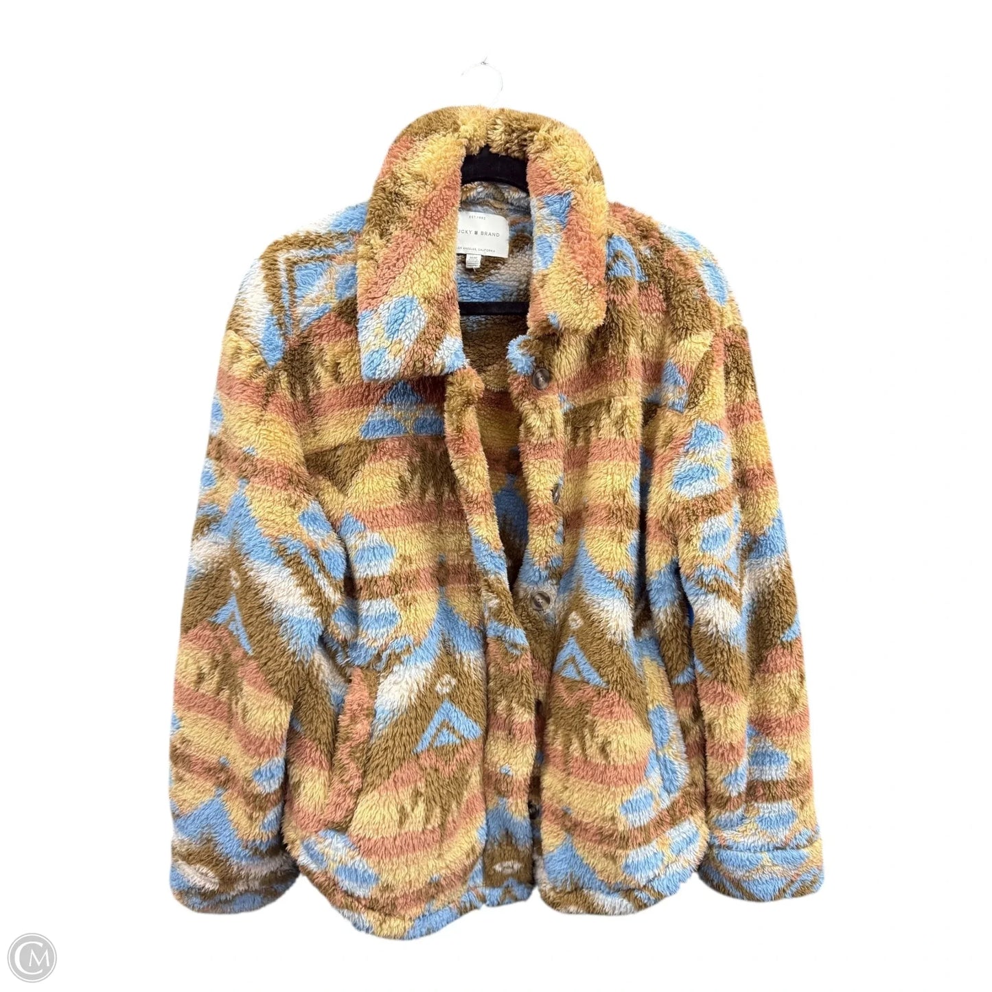 Jacket Faux Fur & Sherpa By Lucky Brand In Brown & Gold, Size: M