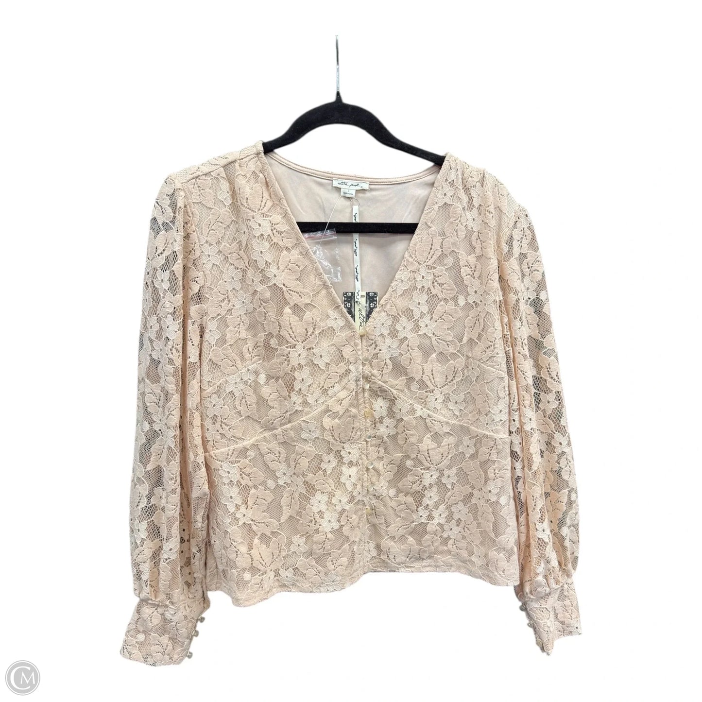 Blouse Long Sleeve By Ultra Pink In Tan, Size: L