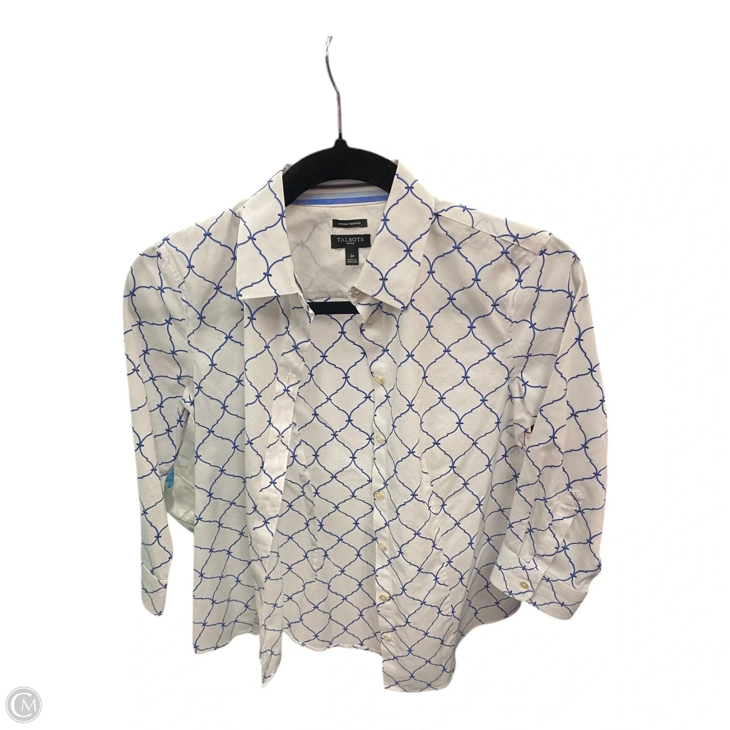 Blouse Long Sleeve By Talbots In Blue & White, Size: 2p