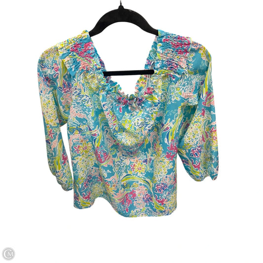 Blouse 3/4 Sleeve By Charlie Paige In Blue & Green, Size: M