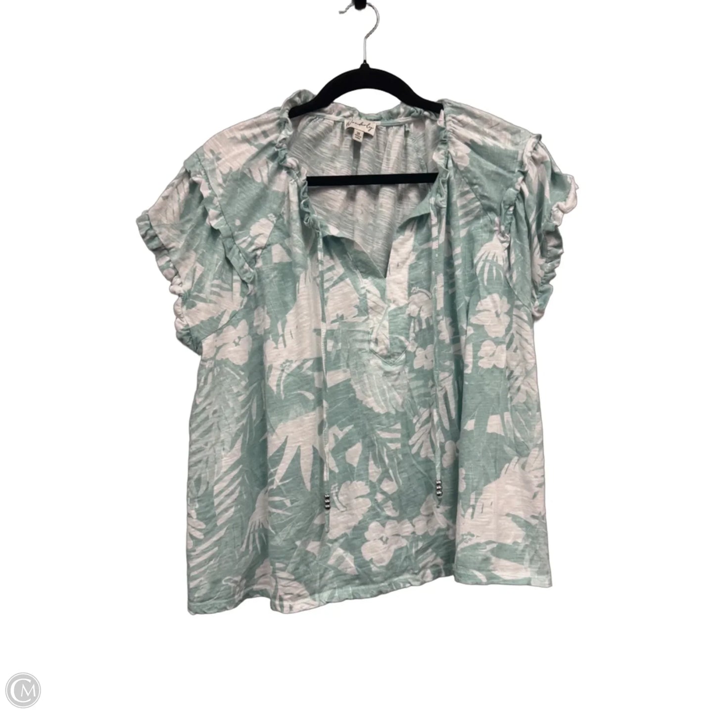 Top Short Sleeve By Wonderly In Green & White, Size: 3x