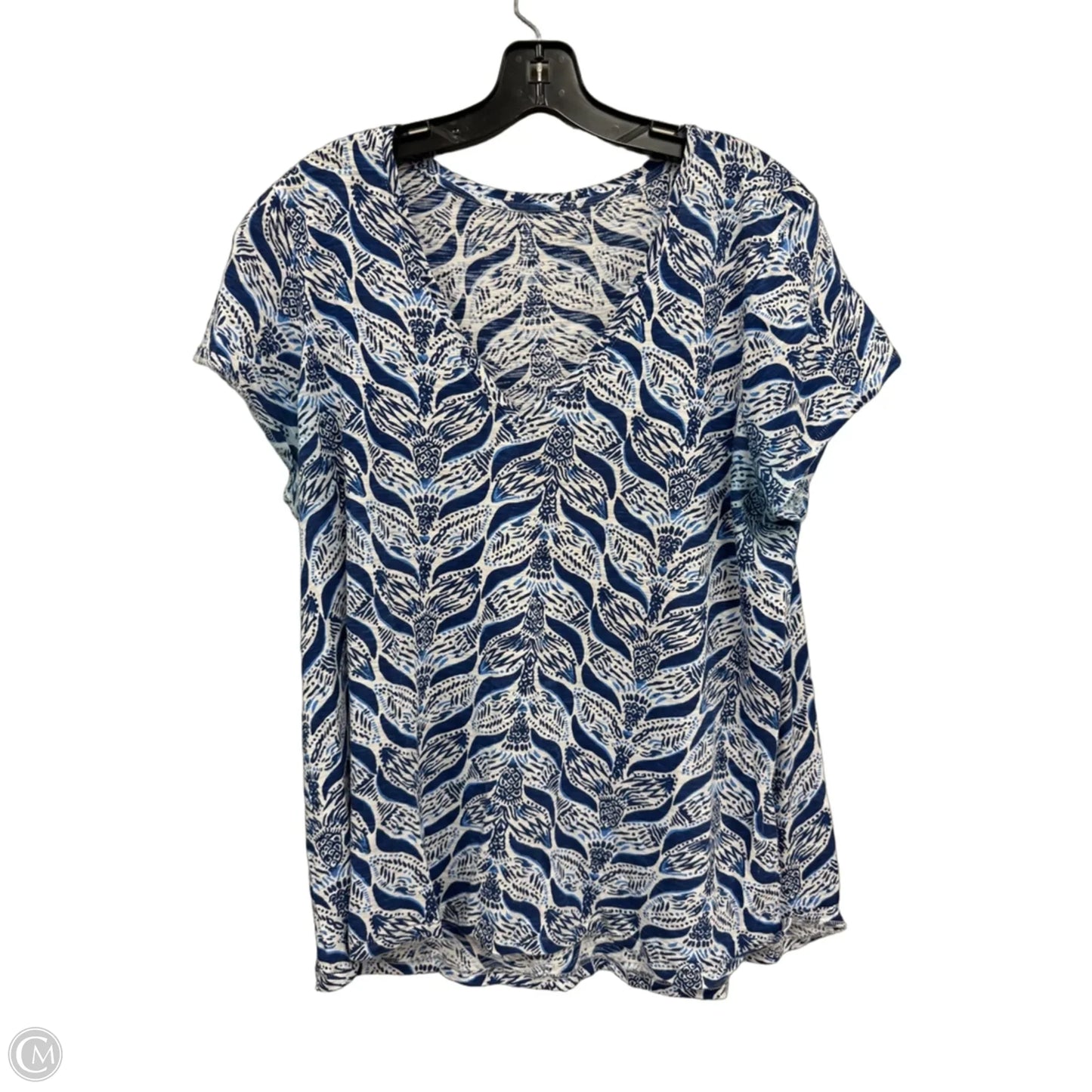 Top Short Sleeve Designer By Lilly Pulitzer In Blue & White, Size: Xl