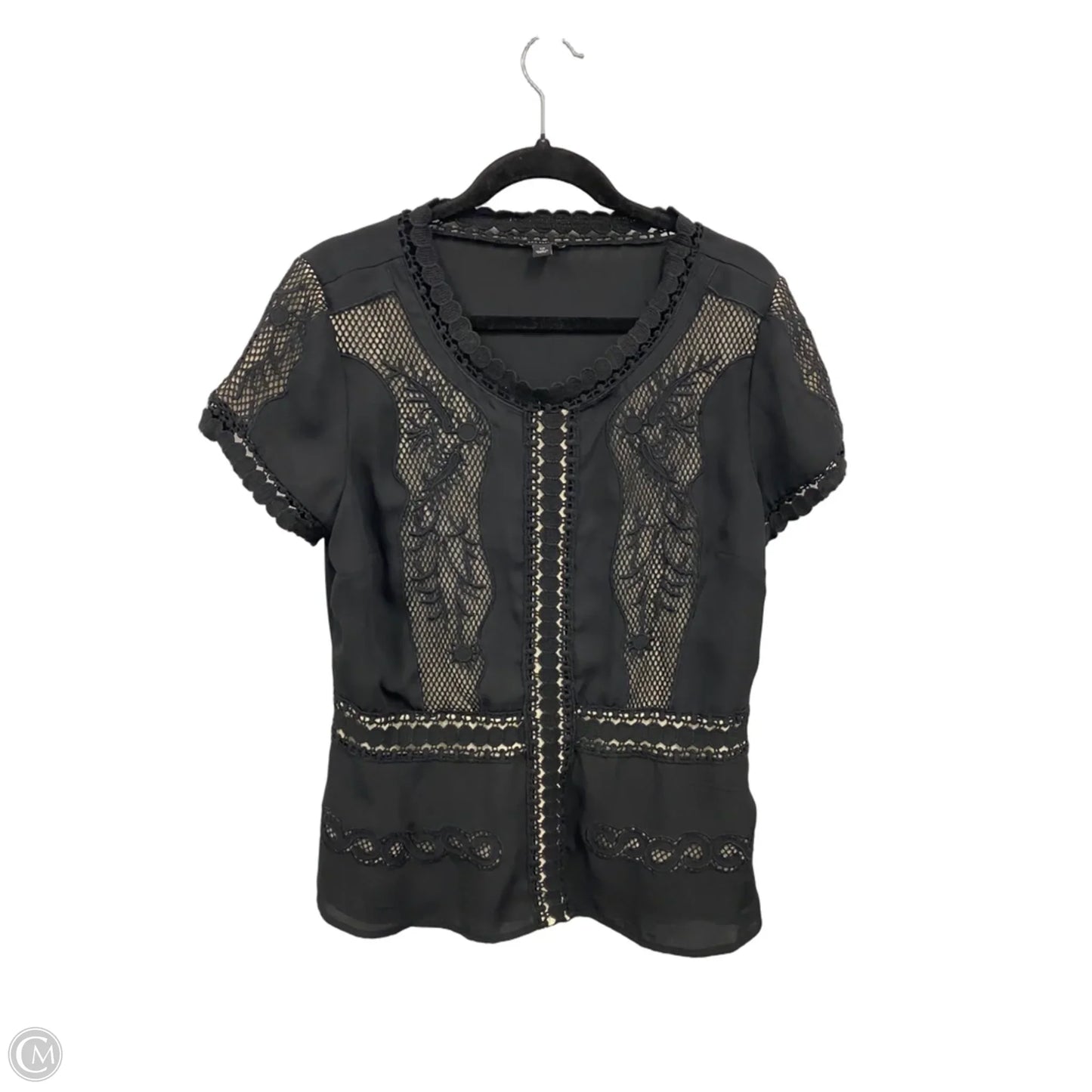 Blouse Short Sleeve By Ann Taylor In Black & Cream, Size: 12