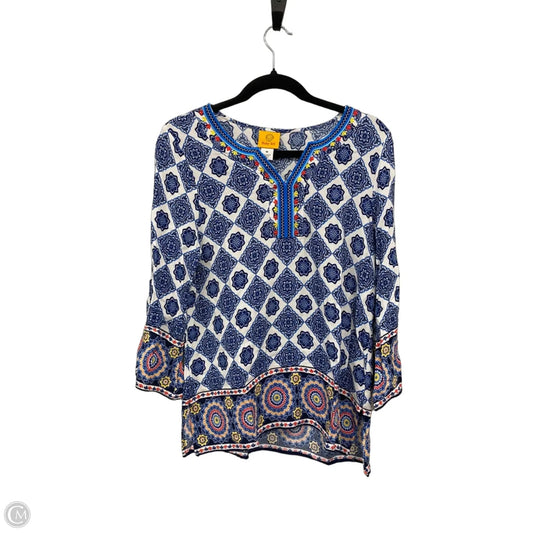 Blouse Long Sleeve By Ruby Rd In Blue & White, Size: M