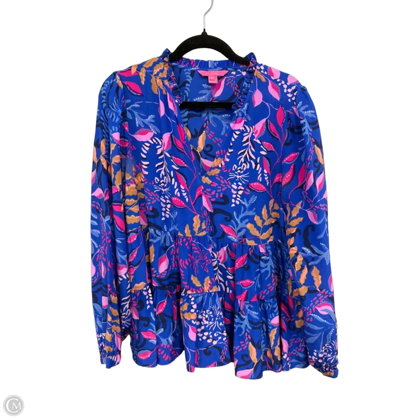 Blouse Designer By Lilly Pulitzer In Blue & Pink, Size: 12