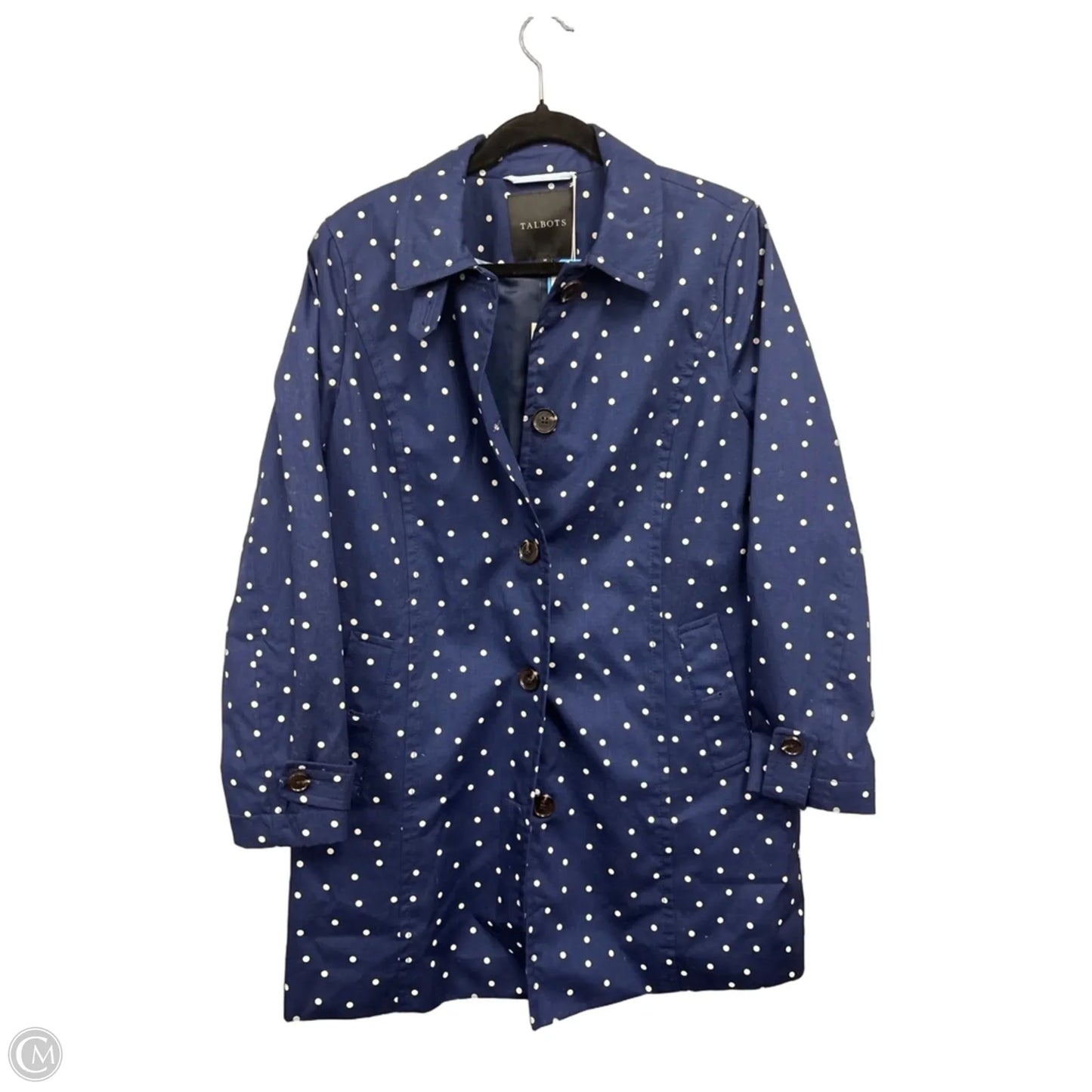 Coat Raincoat By Talbots In Blue & White, Size: M