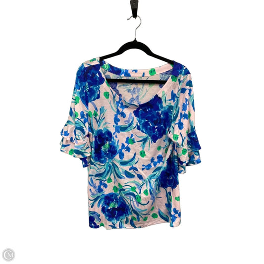 Top Short Sleeve Designer By Lilly Pulitzer In Blue & Pink, Size: Xl
