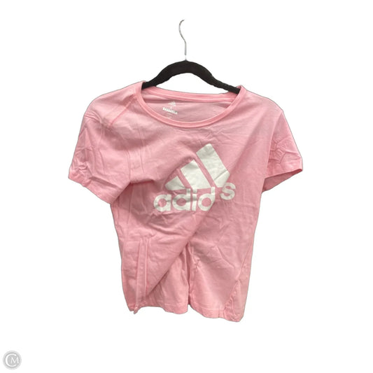Athletic Top Short Sleeve By Adidas In Pink & White, Size: S