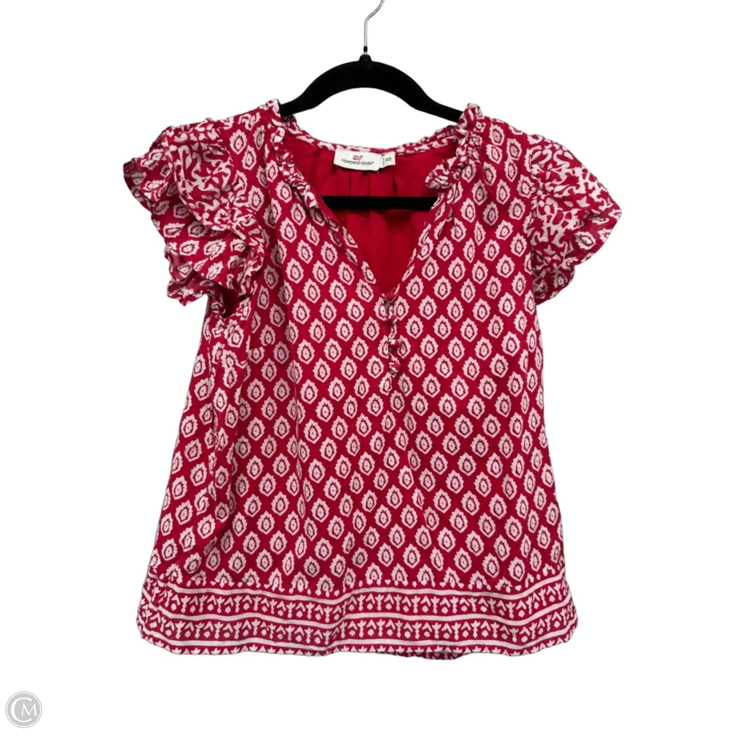 Blouse Short Sleeve By Vineyard Vines In Red & White, Size: Xxs