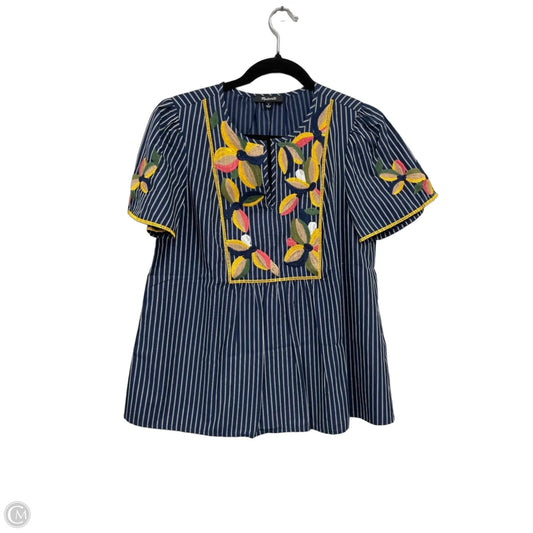 Blouse Short Sleeve By Madewell In Blue & Yellow, Size: S