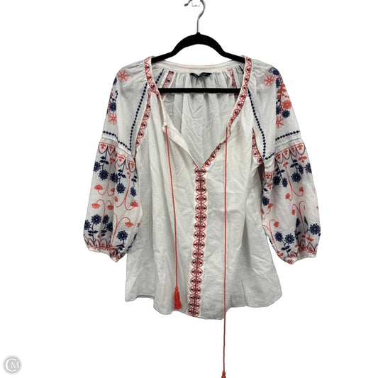 Blouse Long Sleeve By Max Edition In Orange & White, Size: Xl