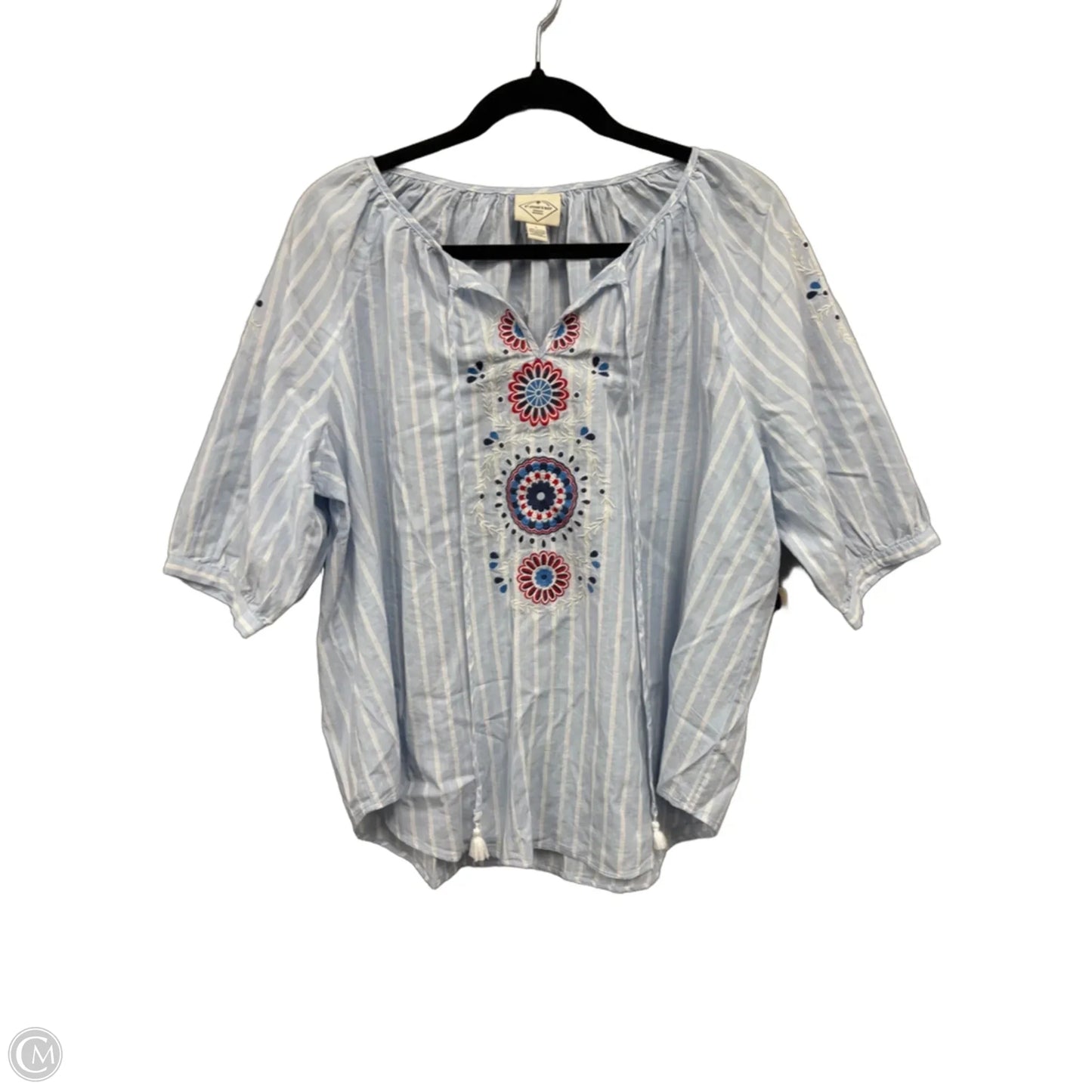 Blouse Short Sleeve By St Johns Bay In Blue & Red & White, Size: L