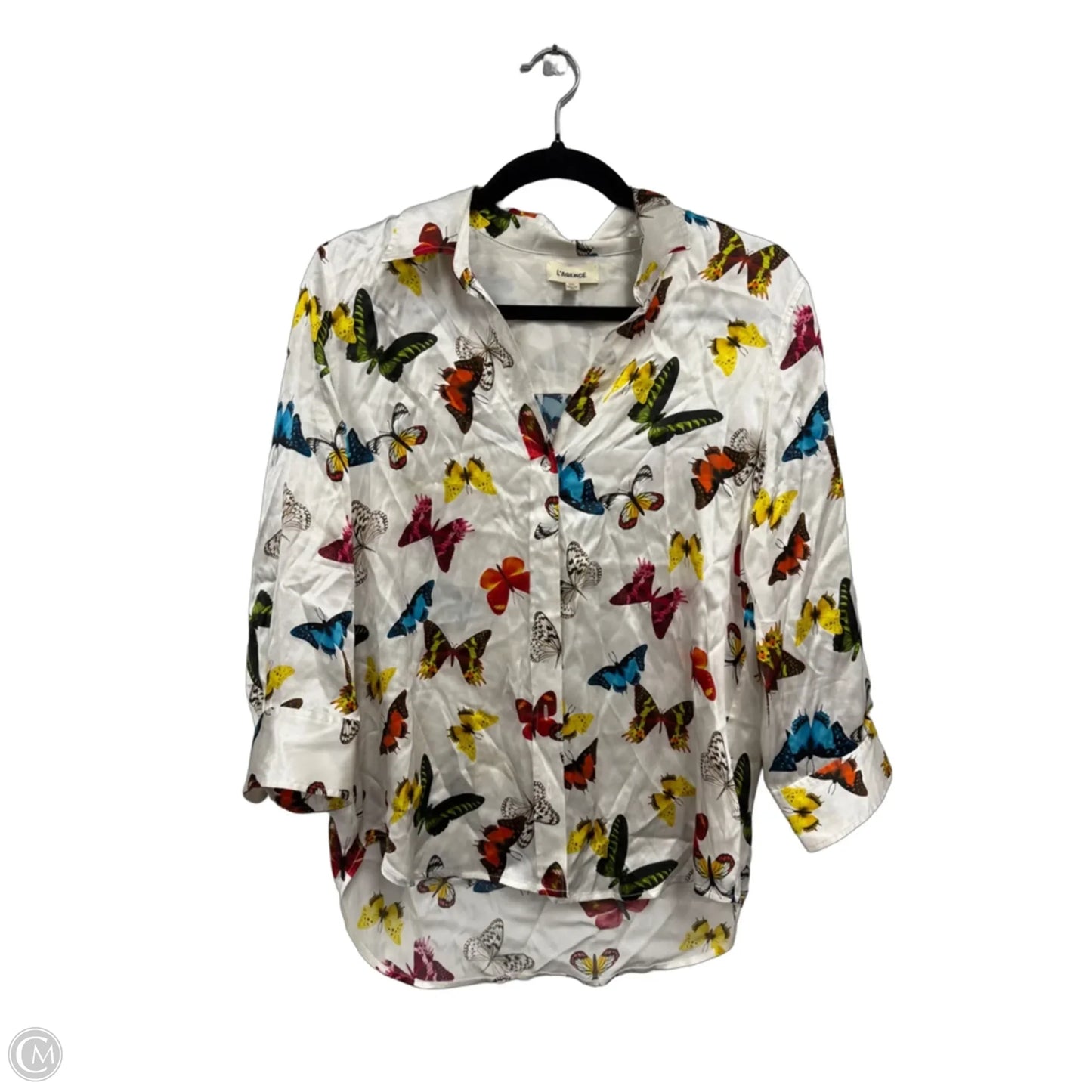 Blouse Long Sleeve By L Agence In Blue & Cream, Size: M