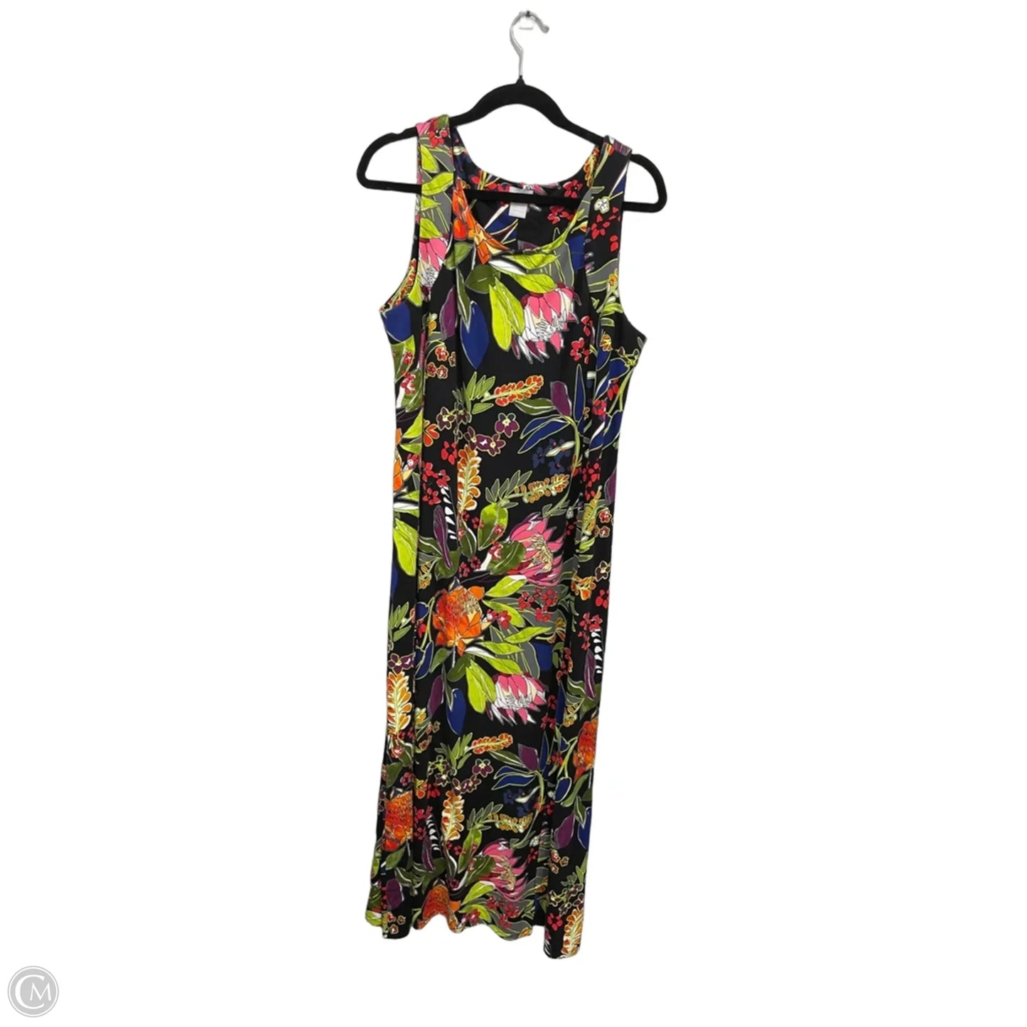Dress Casual Maxi By Chicos In Black & Green, Size: Xl