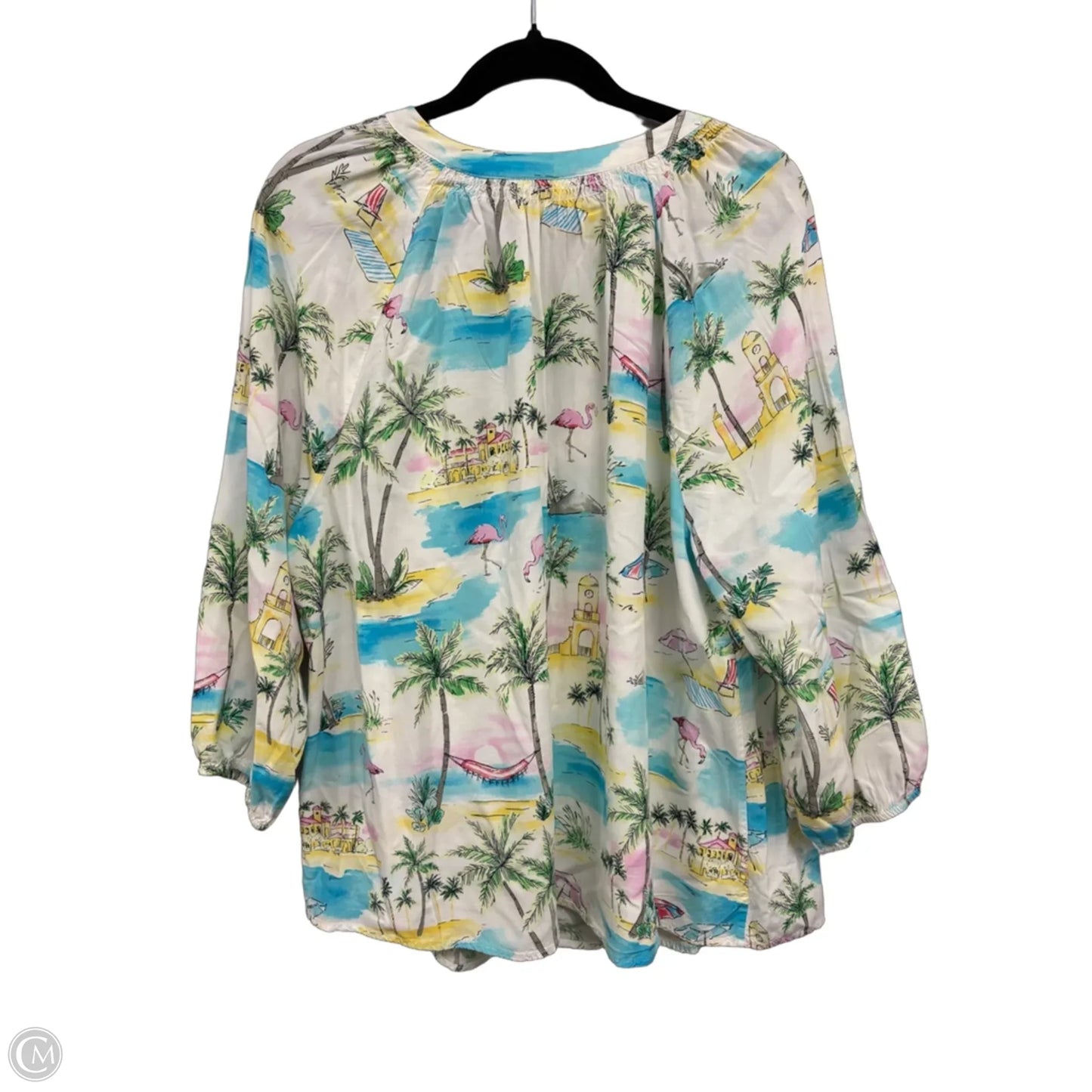 Blouse 3/4 Sleeve By Crown And Ivy In Blue & Yellow, Size: 3x
