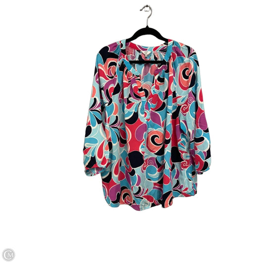 Blouse 3/4 Sleeve By Crown And Ivy In Blue & Pink, Size: 3x