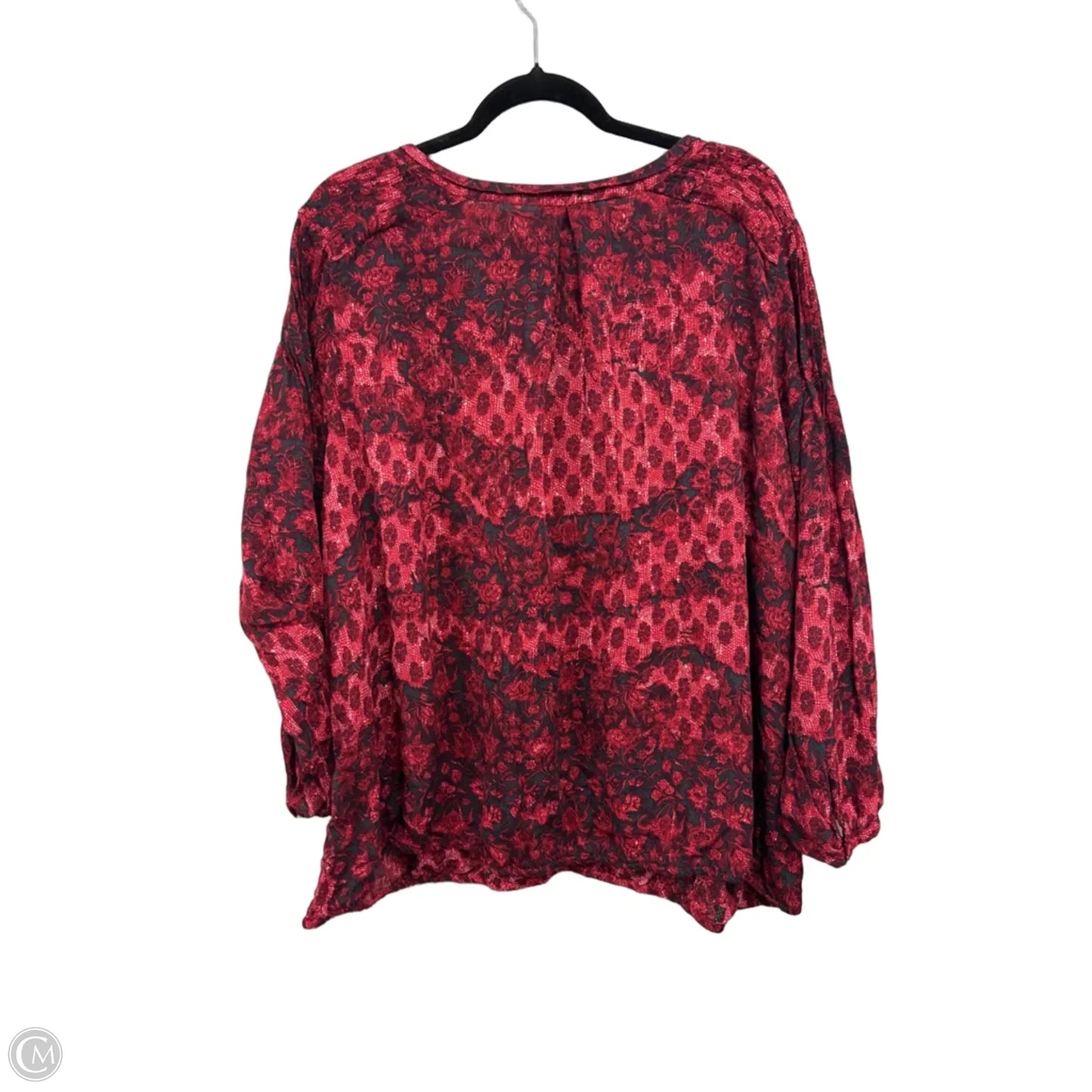 Blouse Long Sleeve By Lucky Brand In Black & Red, Size: 3x