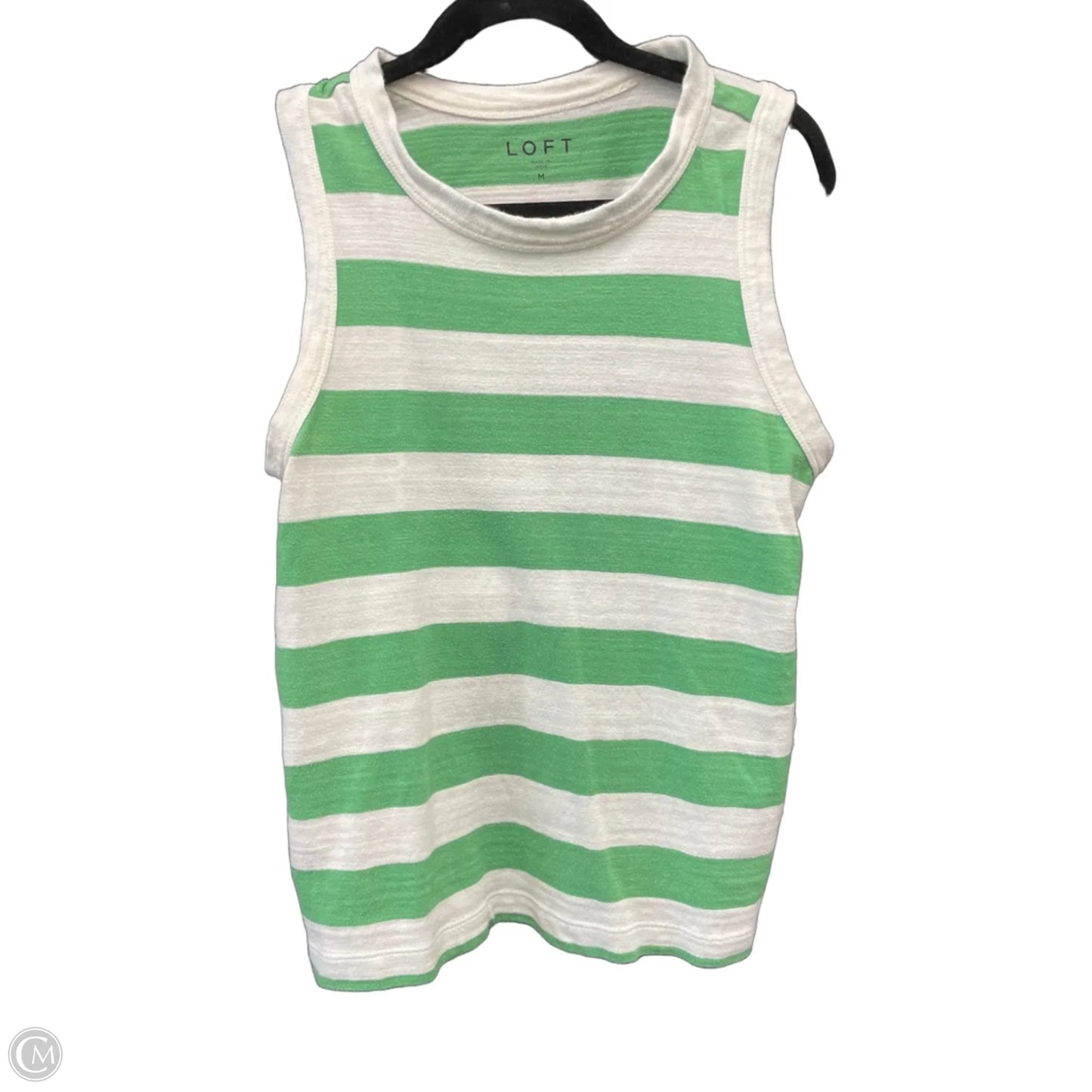 Top Sleeveless Basic By Loft In Green & White, Size: M
