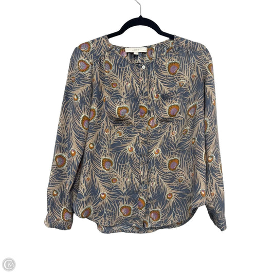 Blouse Long Sleeve By Loft In Blue & Cream, Size: Xsp