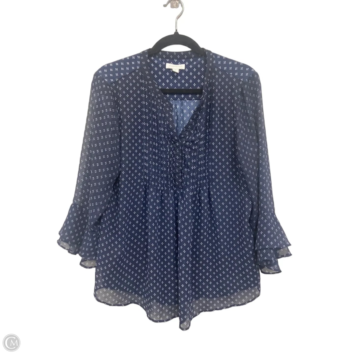 Blouse Long Sleeve By Charter Club In Blue & White, Size: M