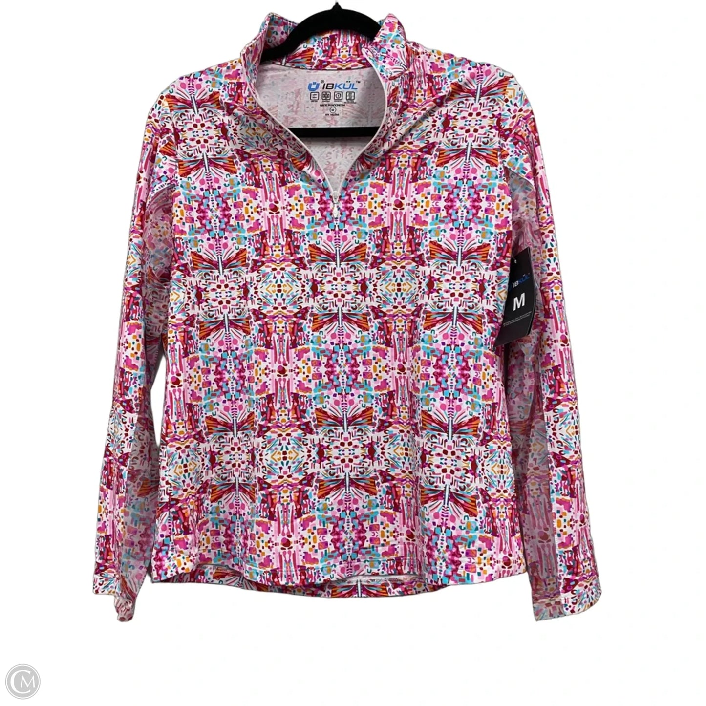 Athletic Top Long Sleeve Collar By Ibkul In Blue & Pink, Size: M