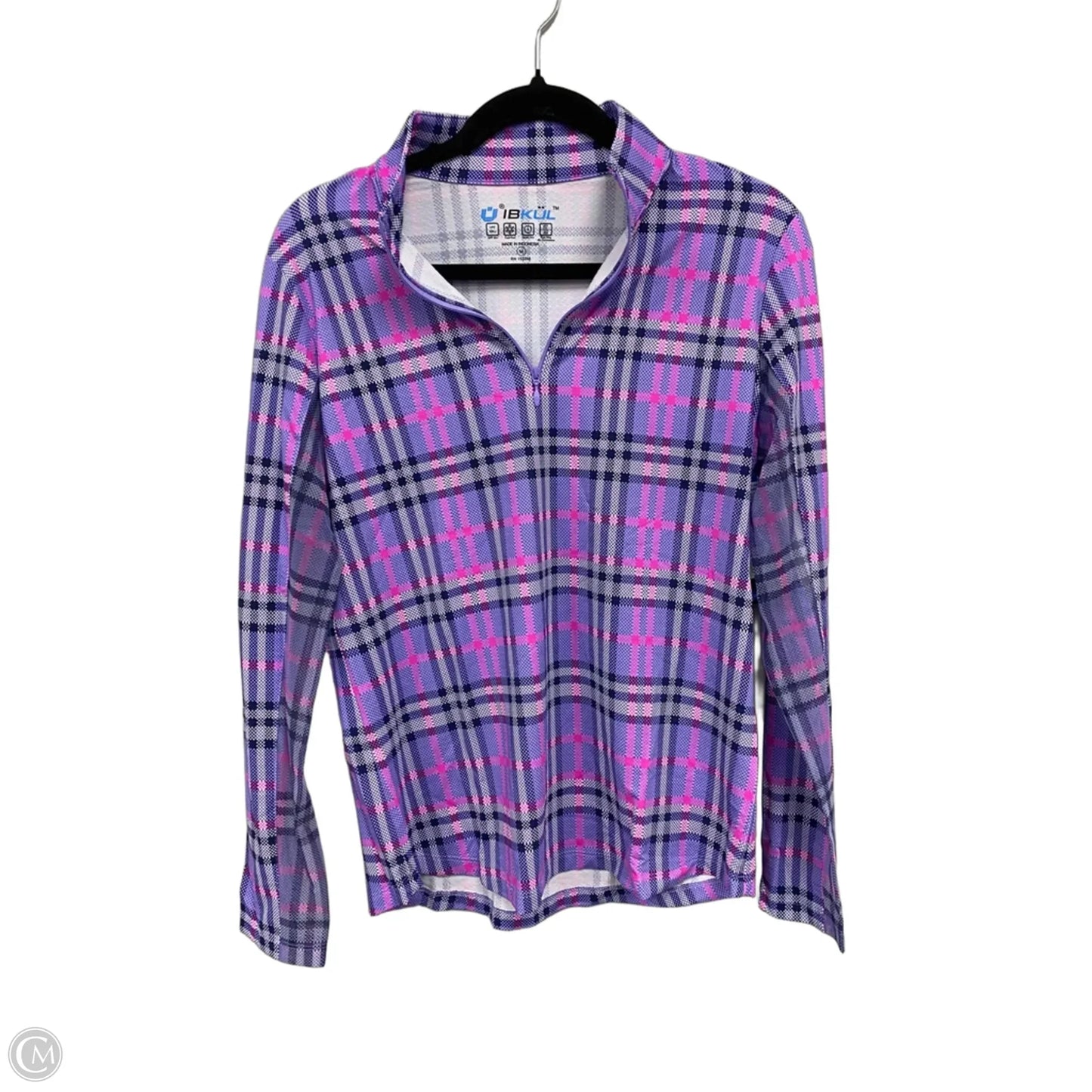 Athletic Top Long Sleeve Collar By Ibkul In Pink & Purple, Size: M