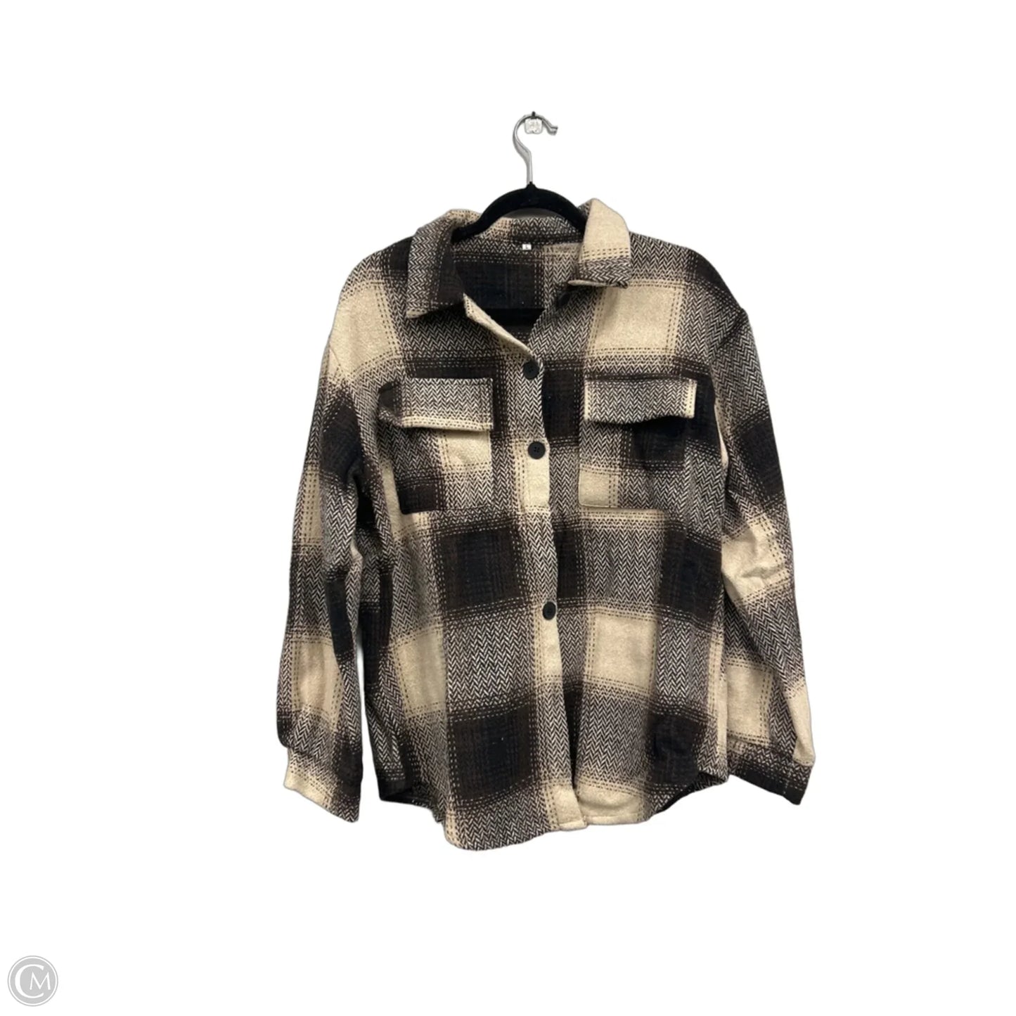 Jacket Shirt By Clothes Mentor In Black & Cream, Size: L