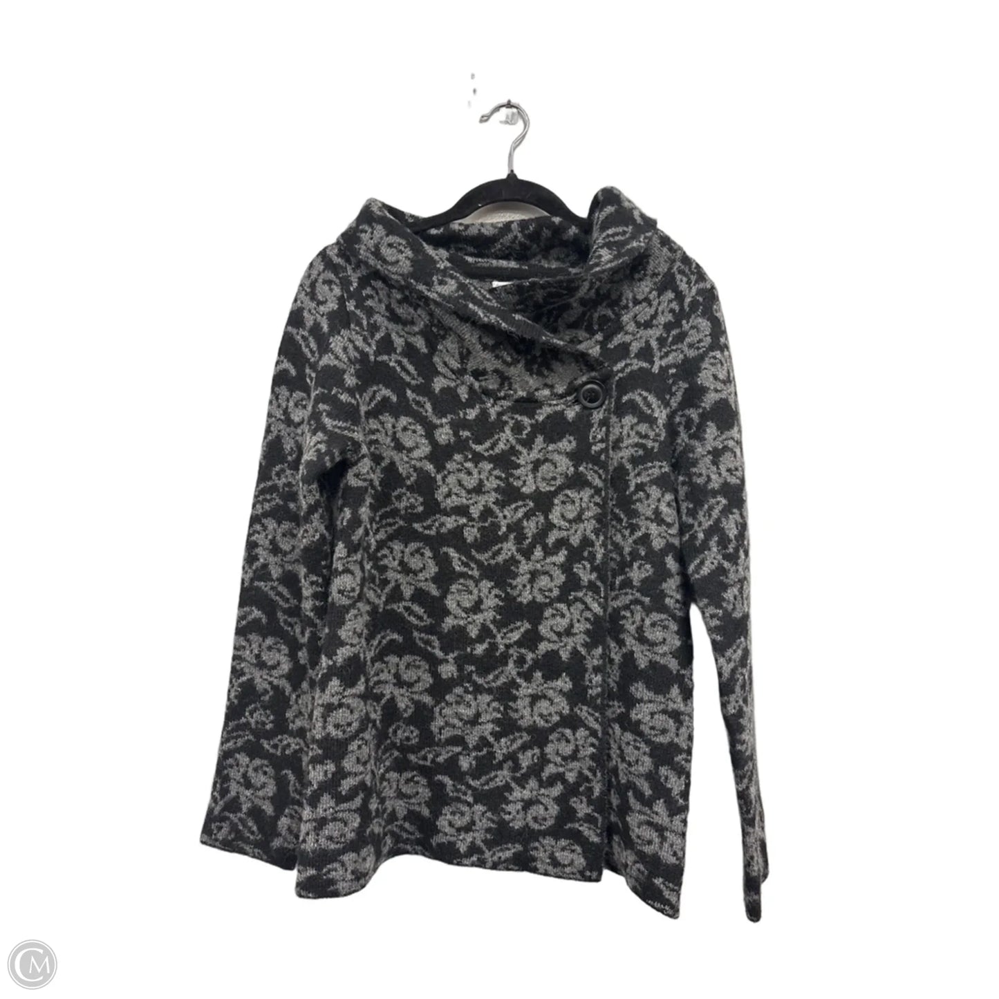 Sweater Cardigan By Ellen Tracy In Black & Grey, Size: M