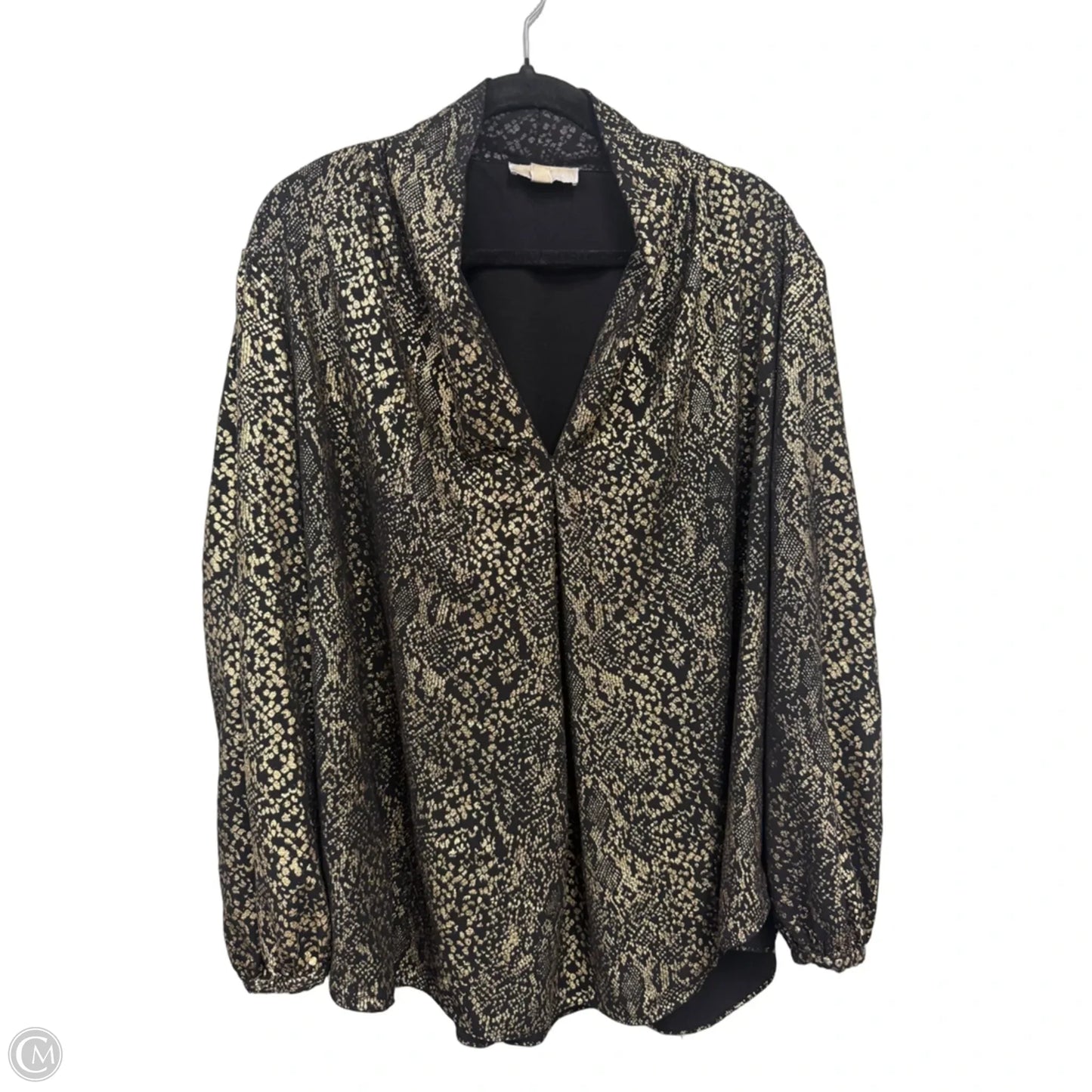 Blouse Long Sleeve By Michael By Michael Kors In Black & Gold, Size: 4x