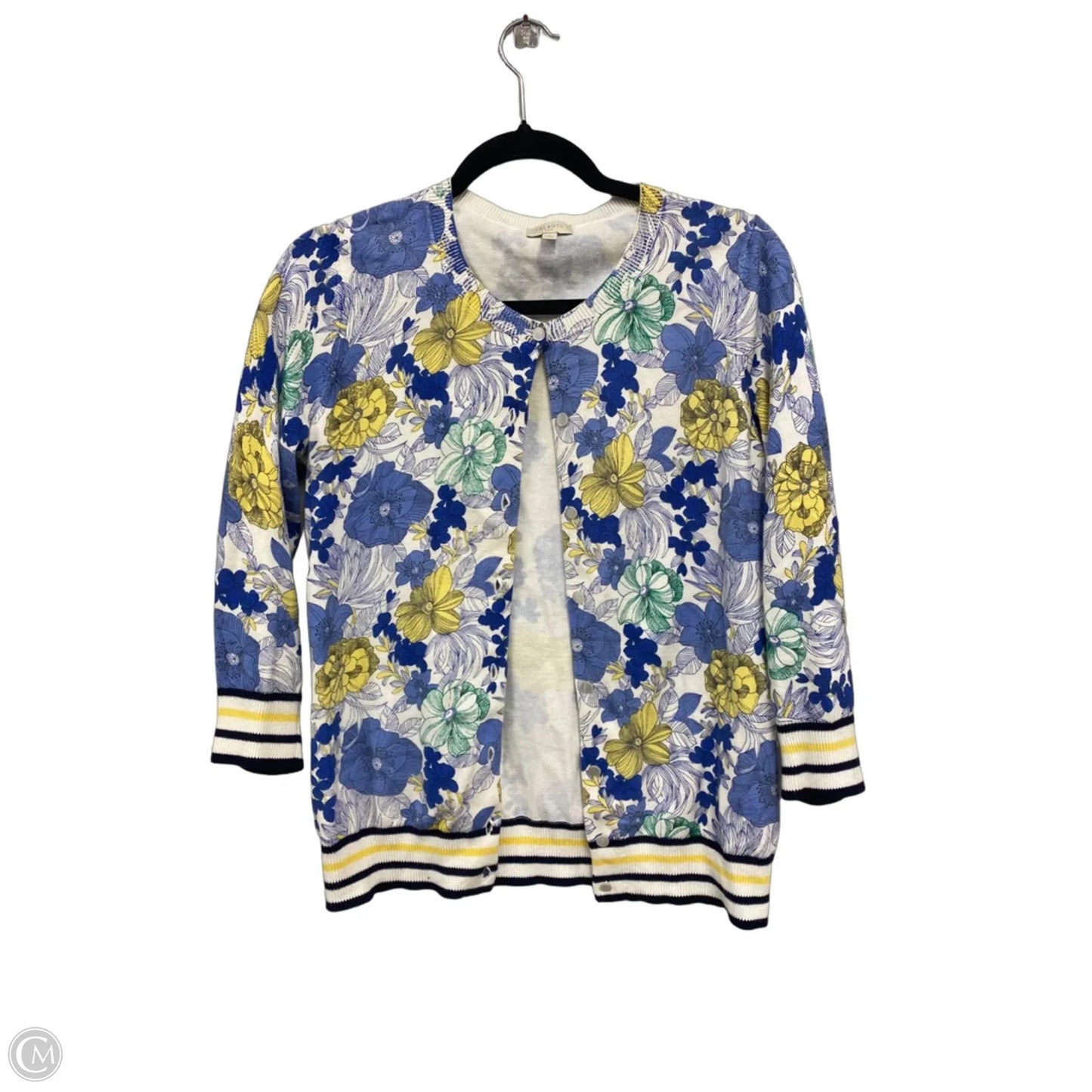 Sweater Cardigan By Talbots In Blue & Yellow, Size: S