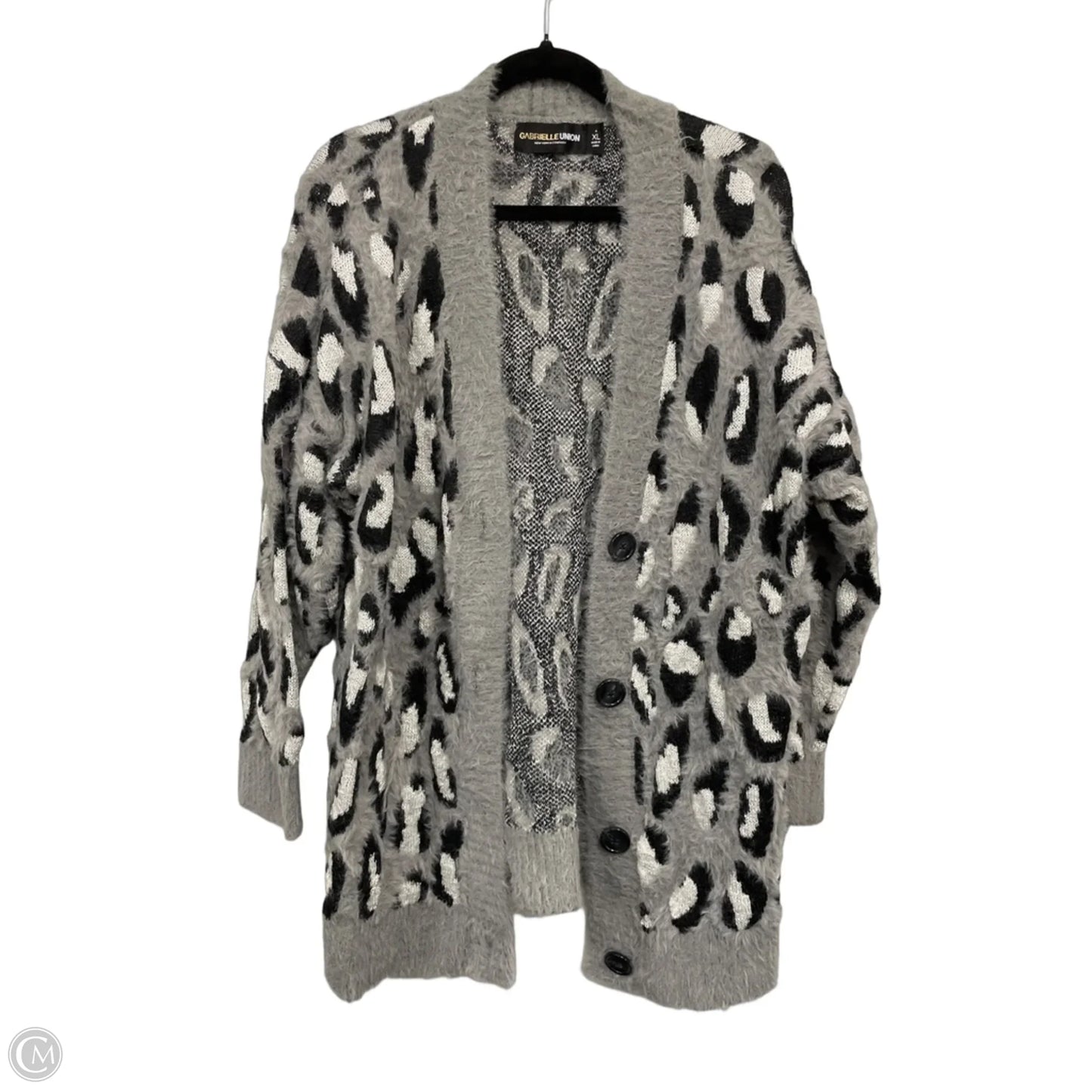 Sweater Cardigan By Gabrielle In Black & Grey, Size: Xl