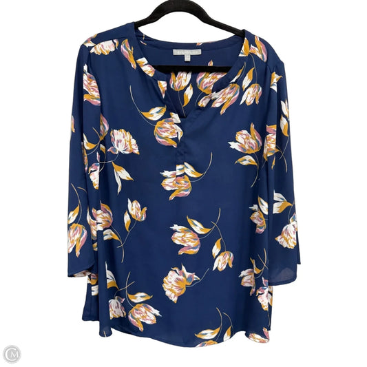 Blouse Long Sleeve By Daniel Rainn In Blue & Yellow, Size: 2x