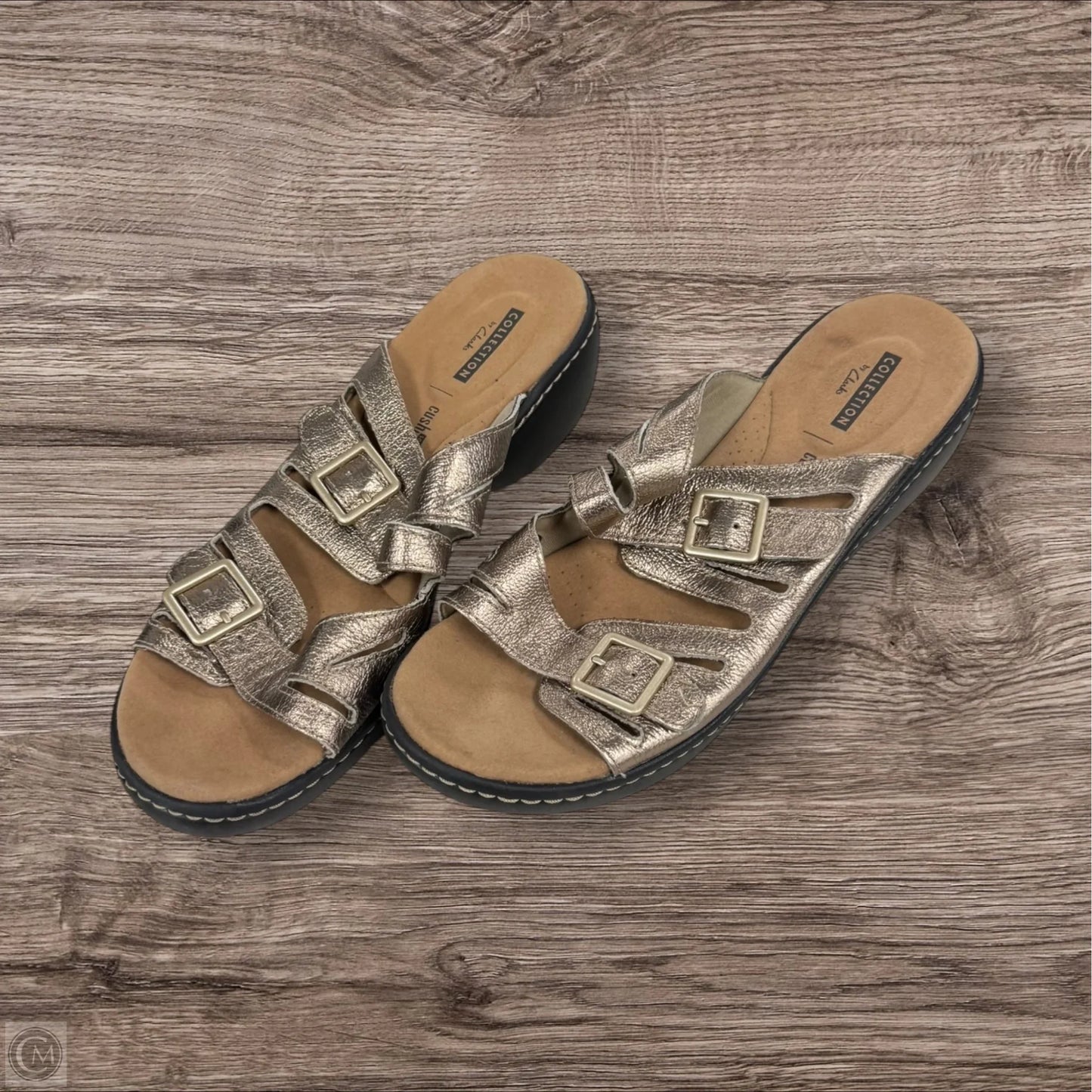 Sandals Flats By Clarks In Gold, Size: 9