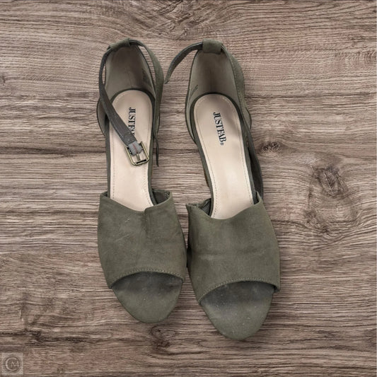 Sandals Heels Block By Just Fab In Green, Size: 11