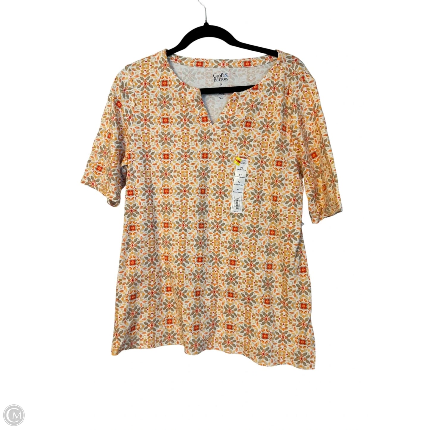 Top Short Sleeve By Croft And Barrow In Orange & White, Size: M