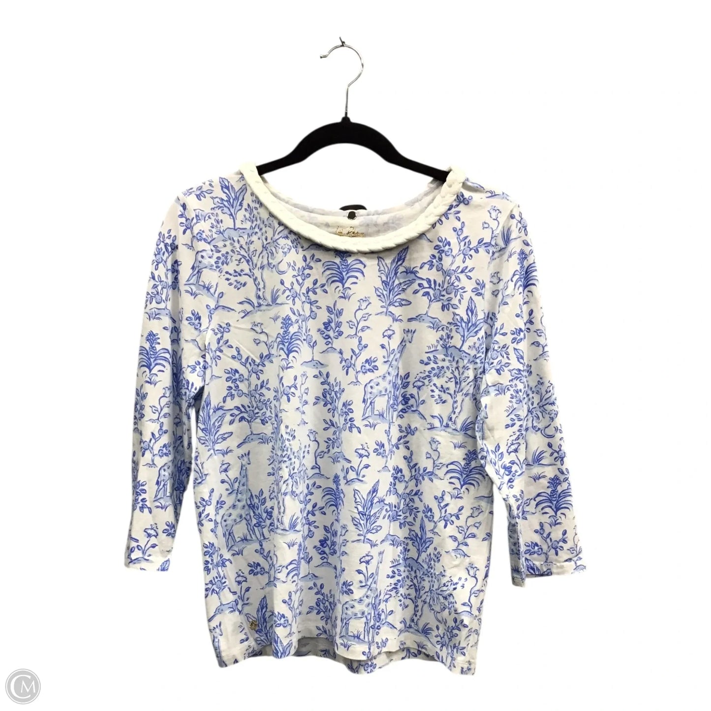 Top 3/4 Sleeve Designer By Lilly Pulitzer In Blue & Yellow, Size: M