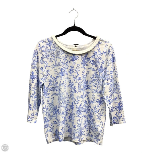 Top 3/4 Sleeve Designer By Lilly Pulitzer In Blue & Yellow, Size: M