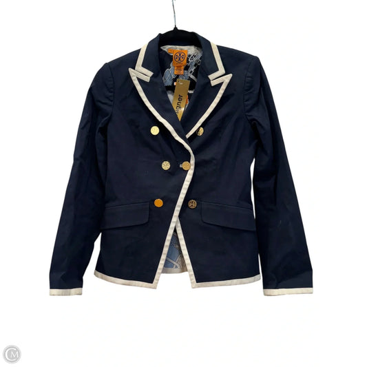 Blazer Designer By Tory Burch In Blue & Cream, Size: 6