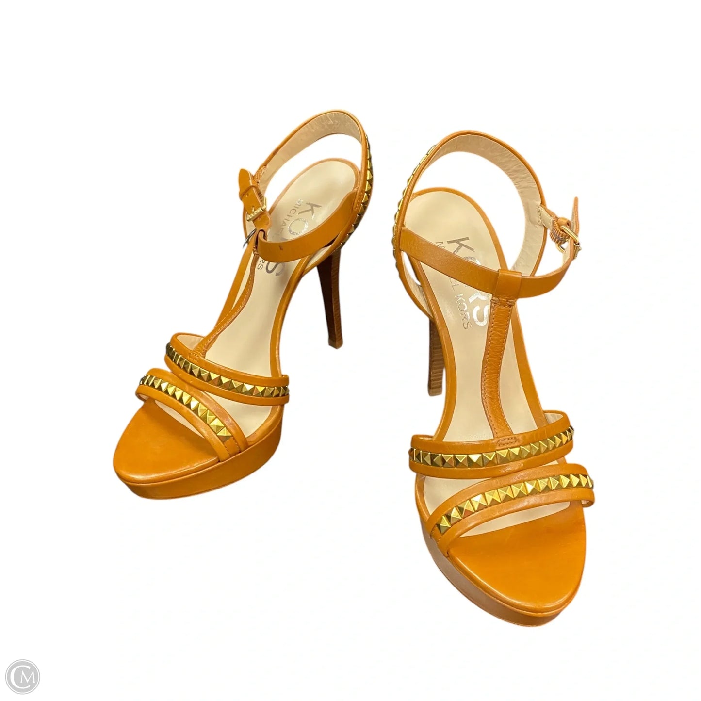 Sandals Heels Stiletto By Michael By Michael Kors In Gold & Tan, Size: 7.5
