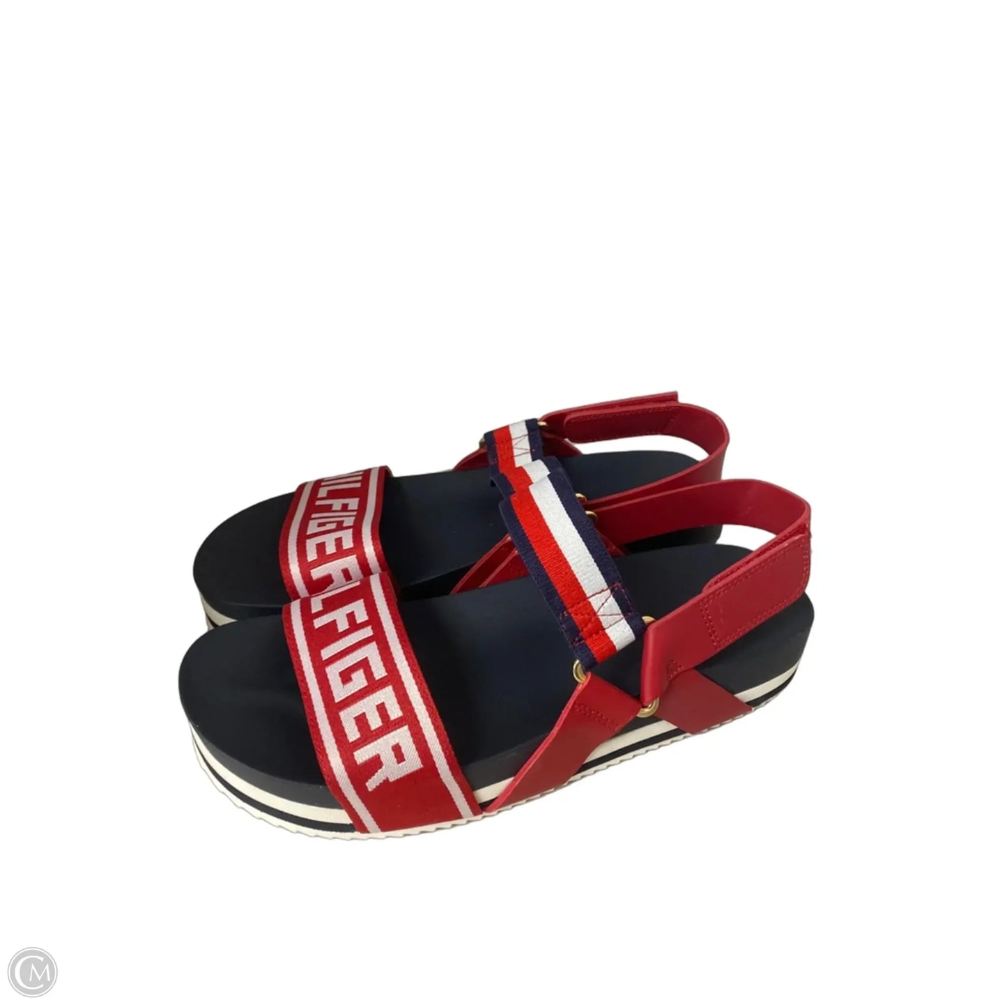 Sandals Heels Platform By Tommy Hilfiger In Blue & Red & White, Size: 10
