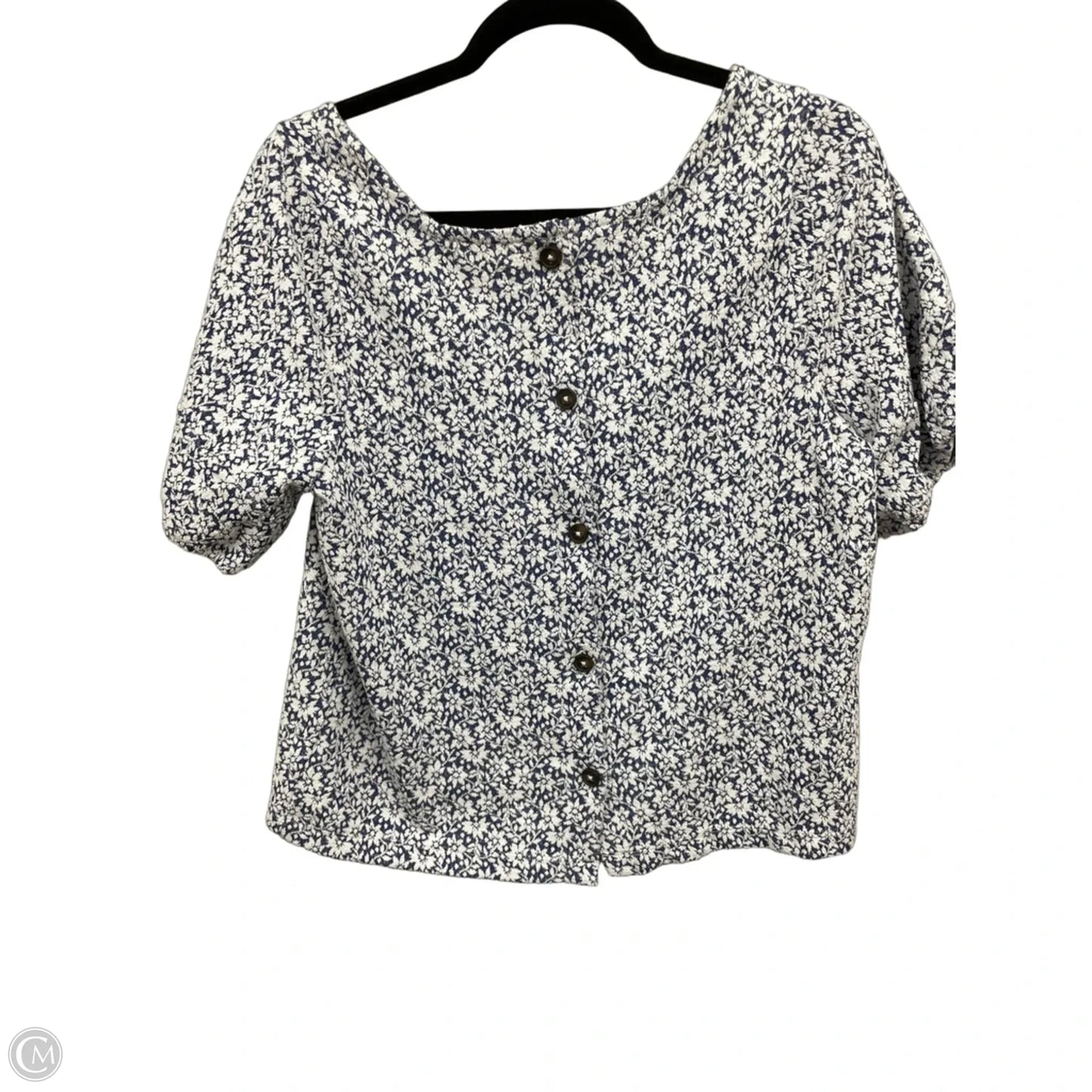 Top Short Sleeve By Madewell In Blue & White, Size: M