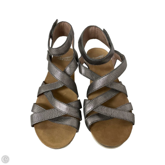 Sandals Heels Wedge By Dansko In Silver, Size: 8.5