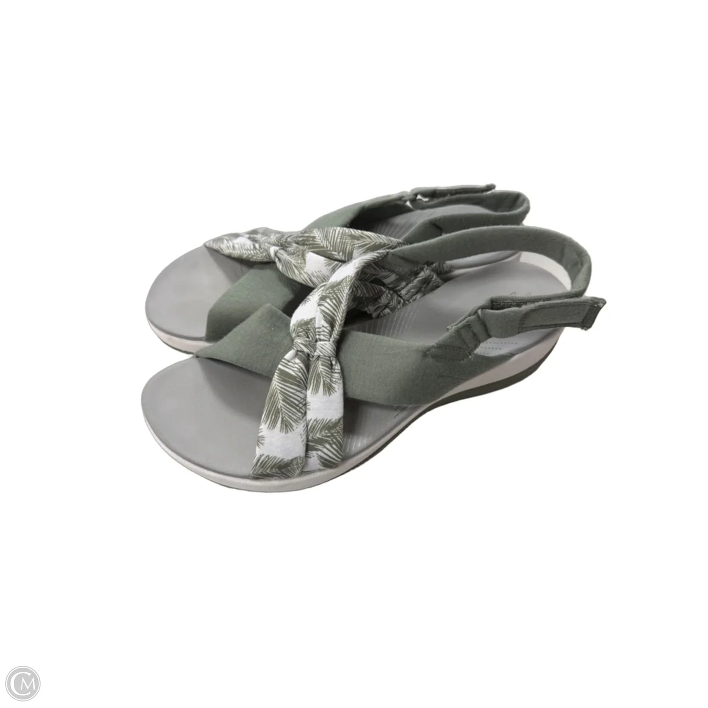Sandals Heels Platform By Clarks In Green & White, Size: 6.5