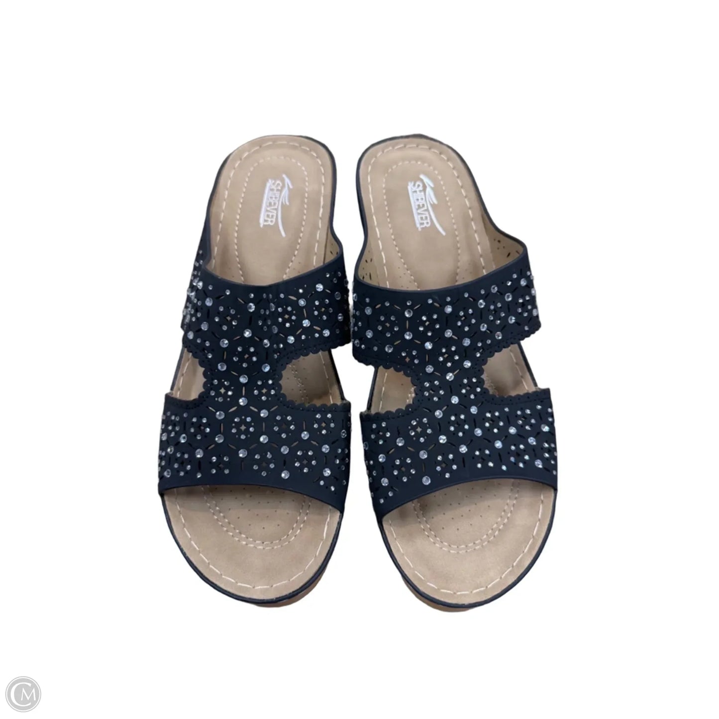 Sandals Heels Wedge By Clothes Mentor In Black & Silver, Size: 11.5