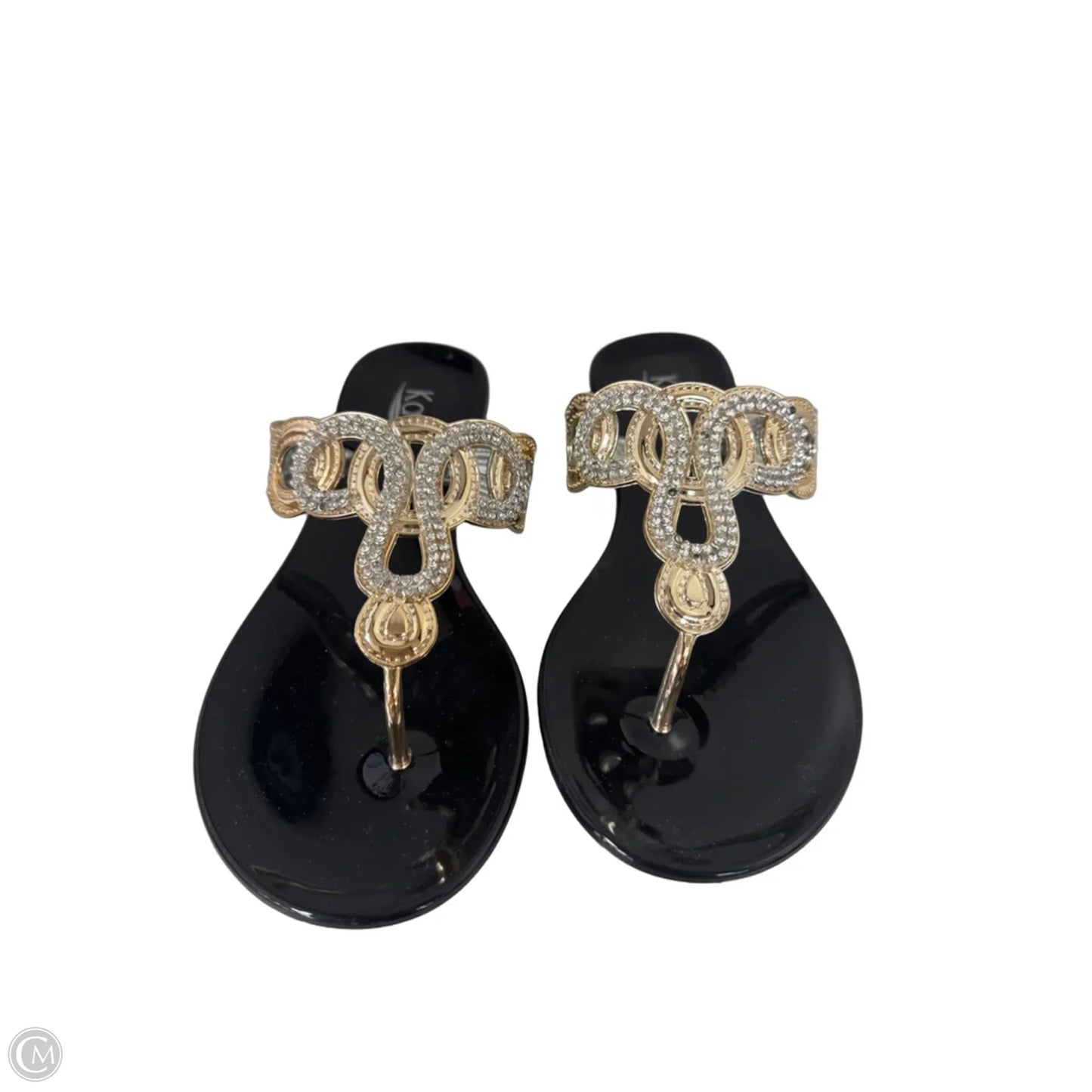 Sandals Flats By Clothes Mentor In Black & Gold, Size: 7