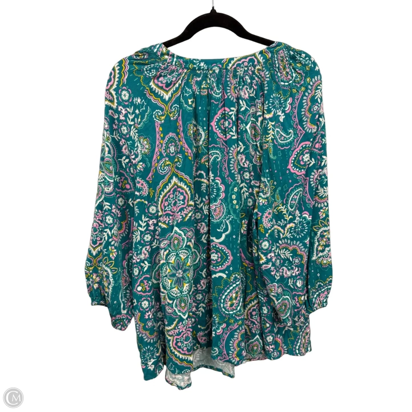 Top 3/4 Sleeve By Crown And Ivy In Green & Pink, Size: 2x