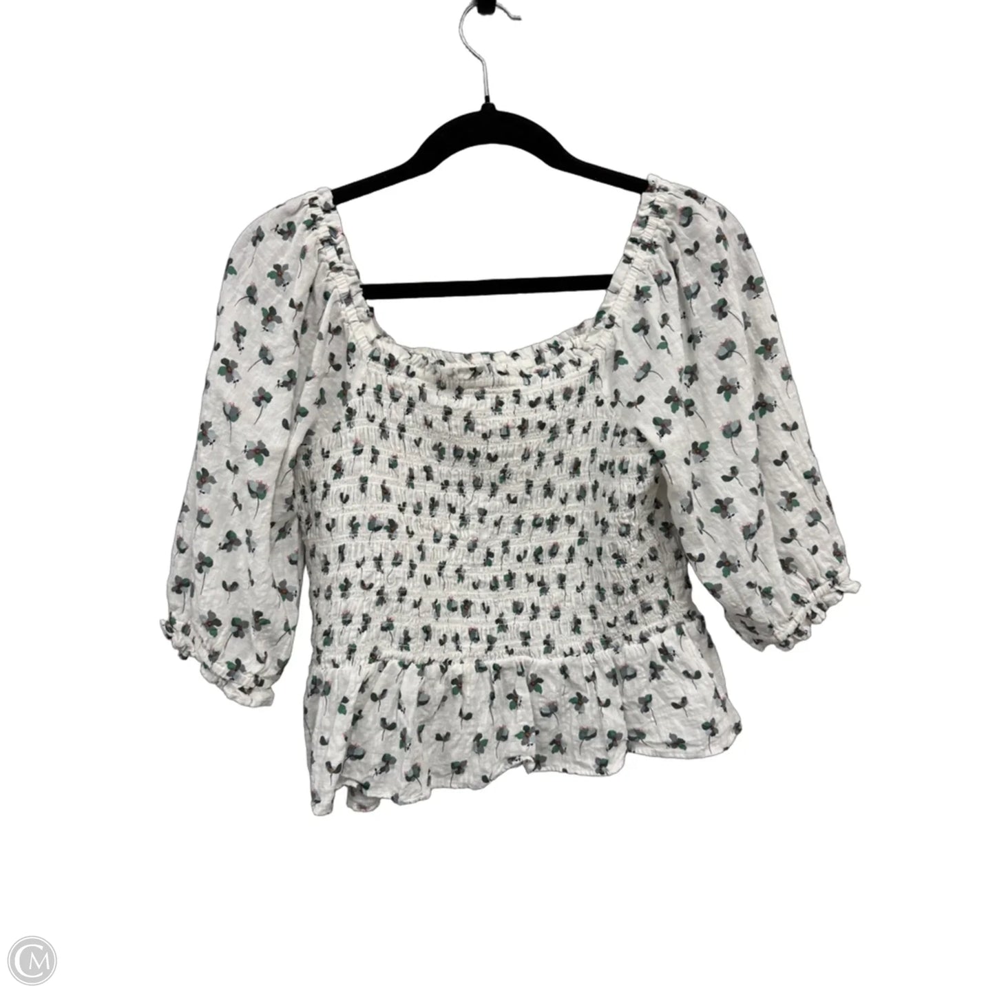 Top Short Sleeve By Loft In Green & White, Size: S